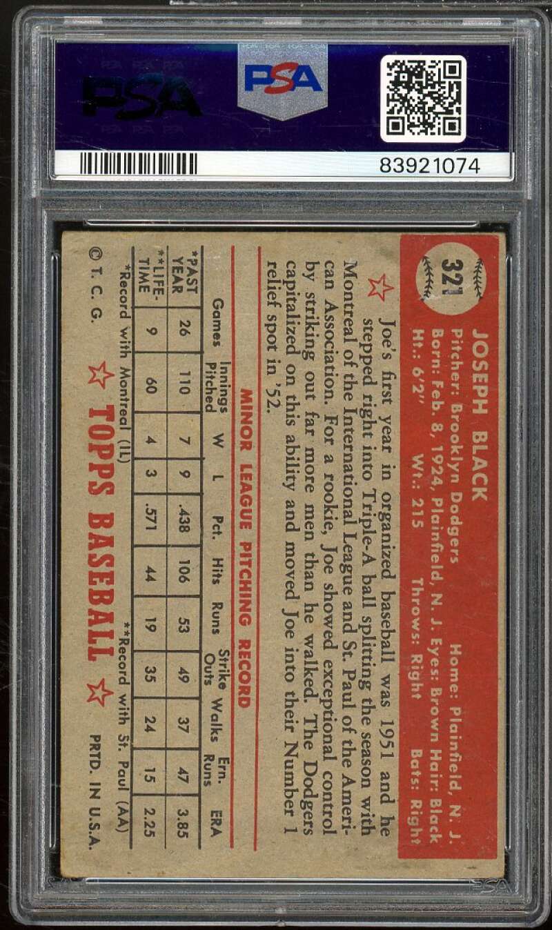 Joe Black Card 1952 Topps #321 PSA 1.5 Image 2