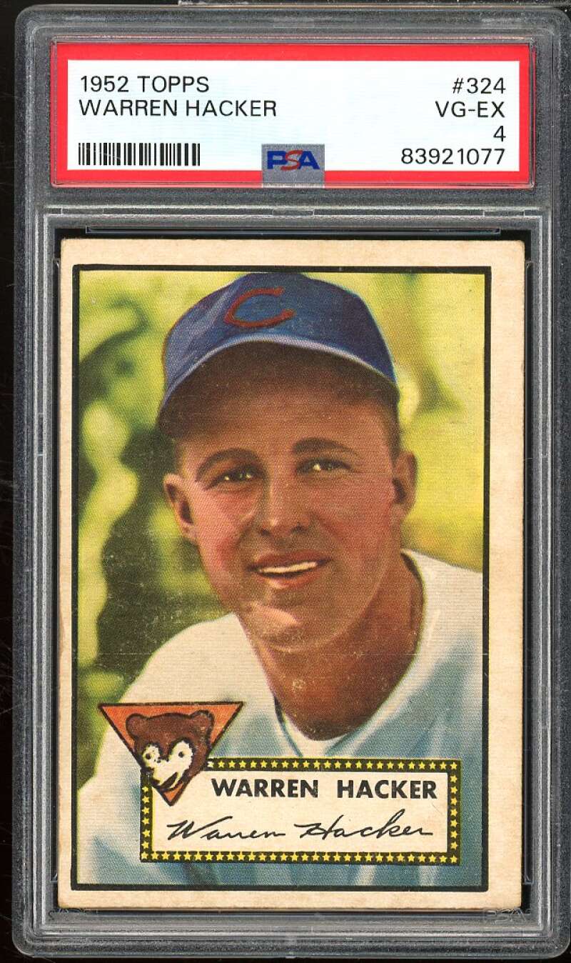 Warren Hacker Card 1952 Topps #324 PSA 4 Image 1