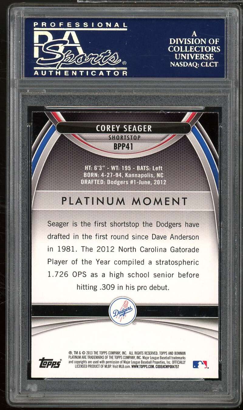 Corey Seager Card 2013 Bowman Platinum Prospect #BPP41 PSA 9 Image 2