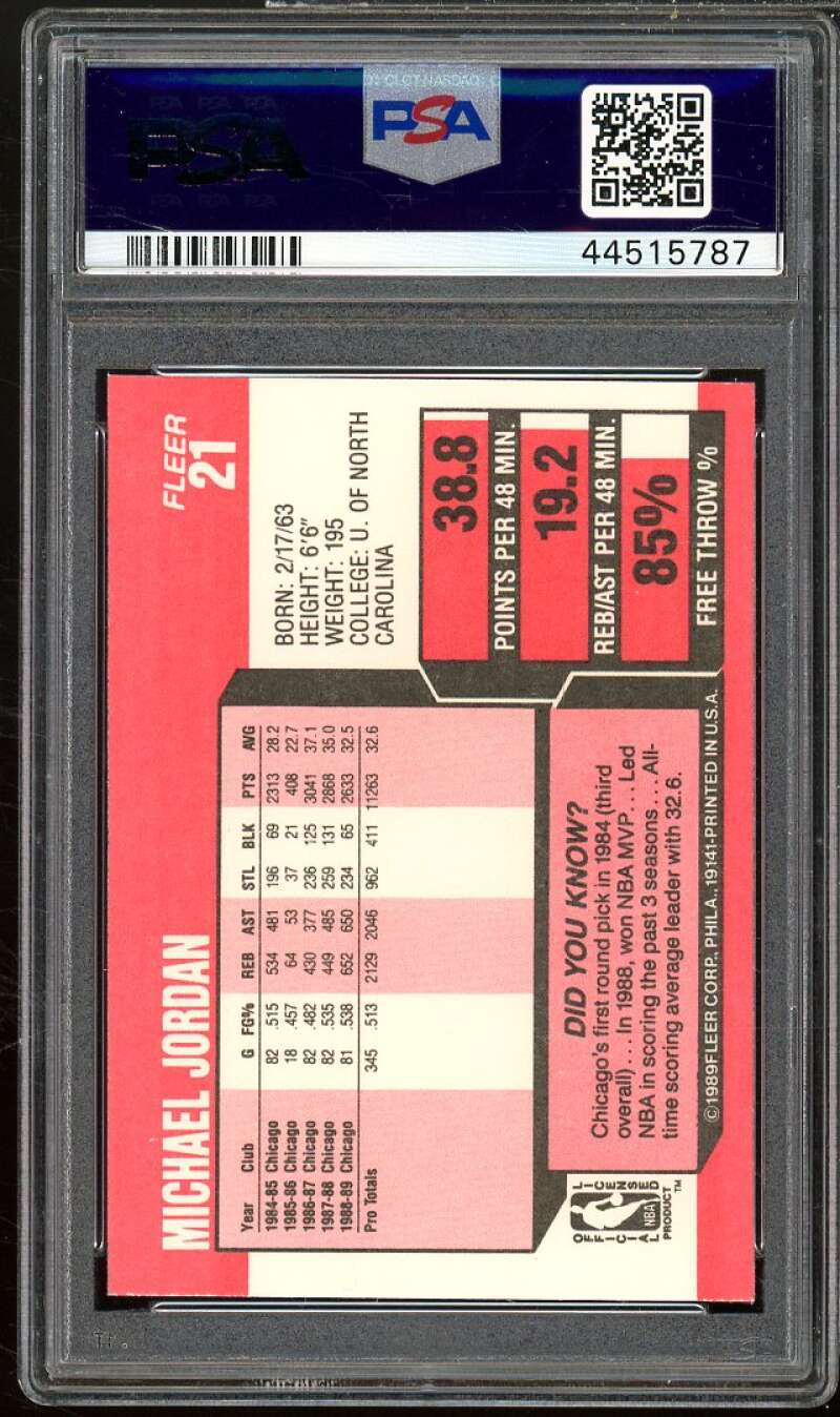 Michael Jordan Card 1989-90 Fleer #21 PSA 9 Image 2