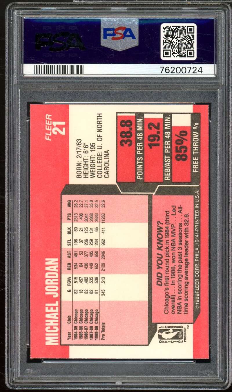 Michael Jordan Card 1989-90 Fleer #21 PSA 9 Image 2