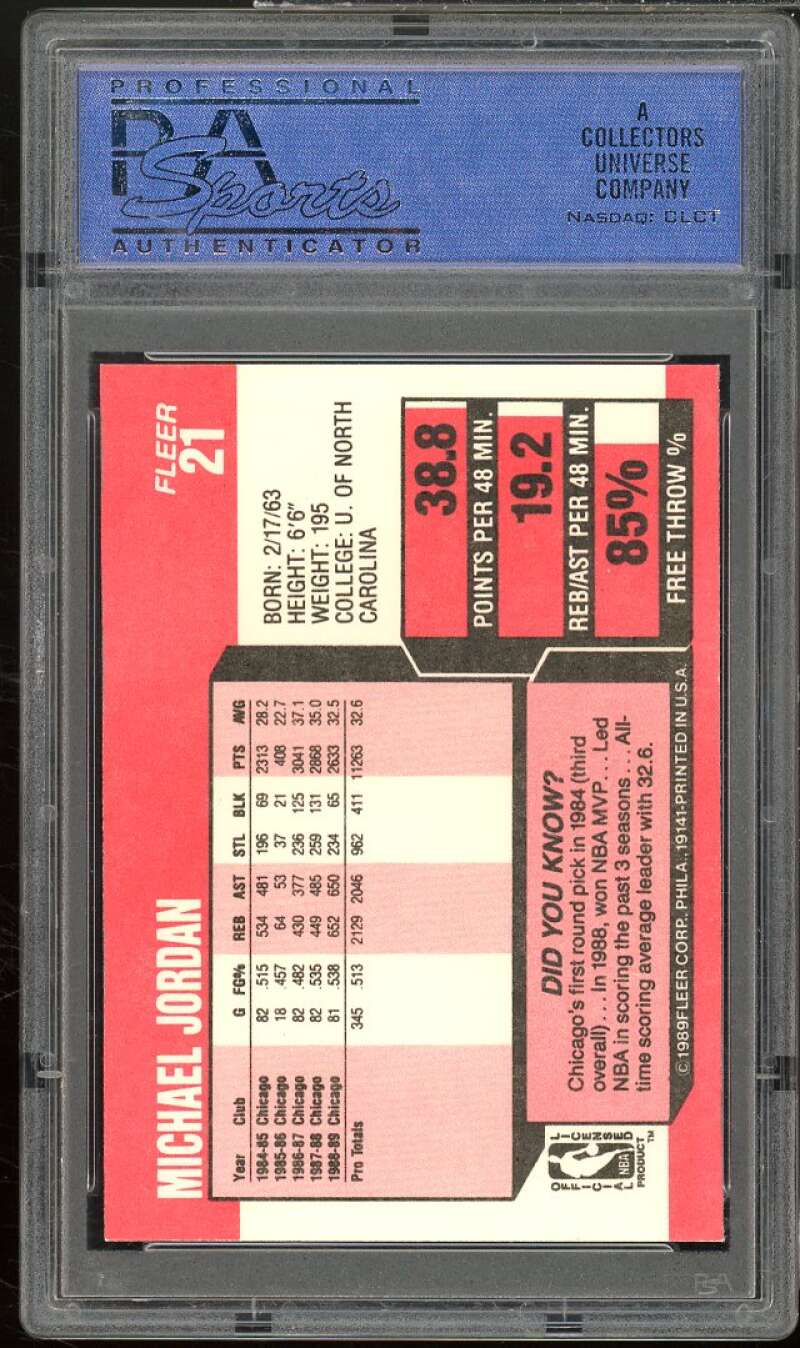 Michael Jordan Card 1989-90 Fleer #21 PSA 9 Image 2