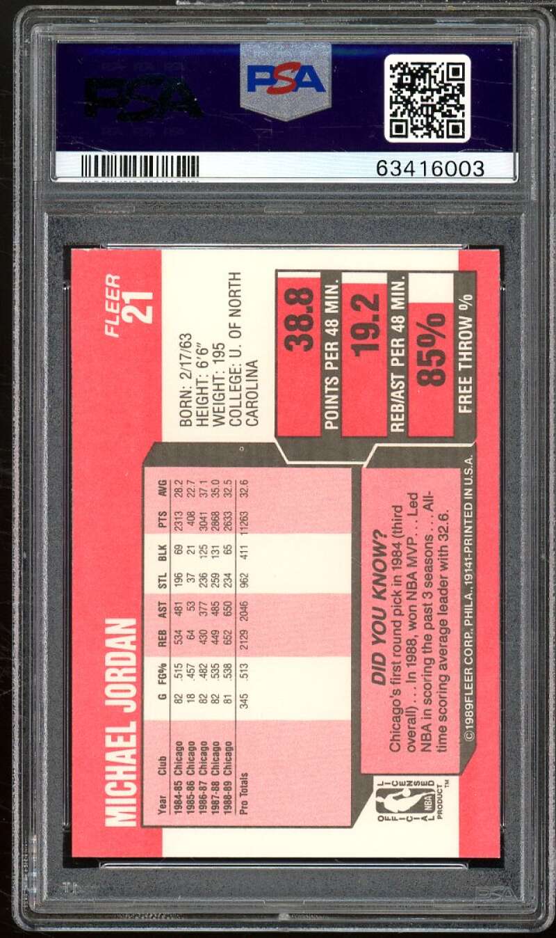 Michael Jordan Card 1989-90 Fleer #21 PSA 9 Image 2