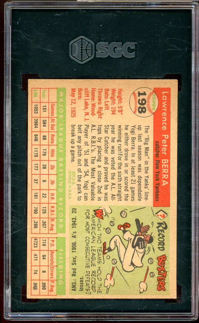 Yogi Berra Card 1955 Topps #198 SGC 4 Image 2