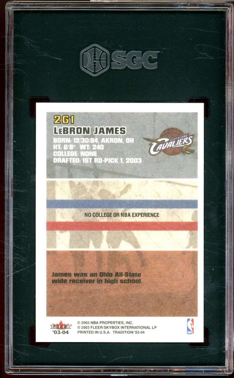 Lebron James Rookie Card 2003-04 Fleer Tradition #261 SGC 9 Image 2