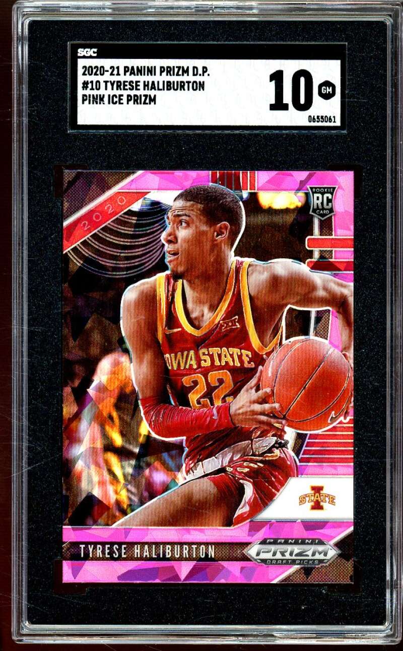 Tyrese Haliburton Rookie Card 2020-21 Panini Prizm DP Pink Ice Prizm #10 SGC 10 Image 1