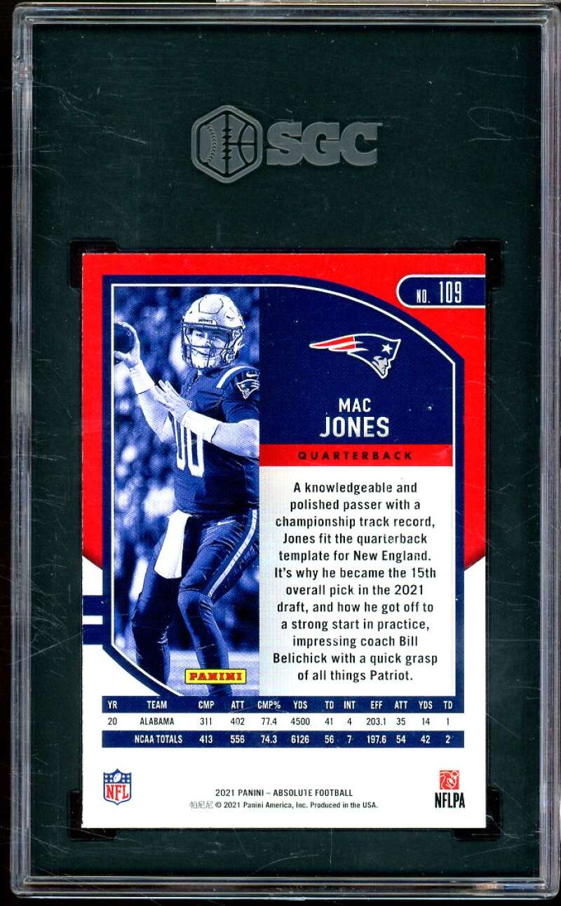 Mac Jones Rookie Card 2021 Panini Absolute Retail #109 SGC 9 Image 2