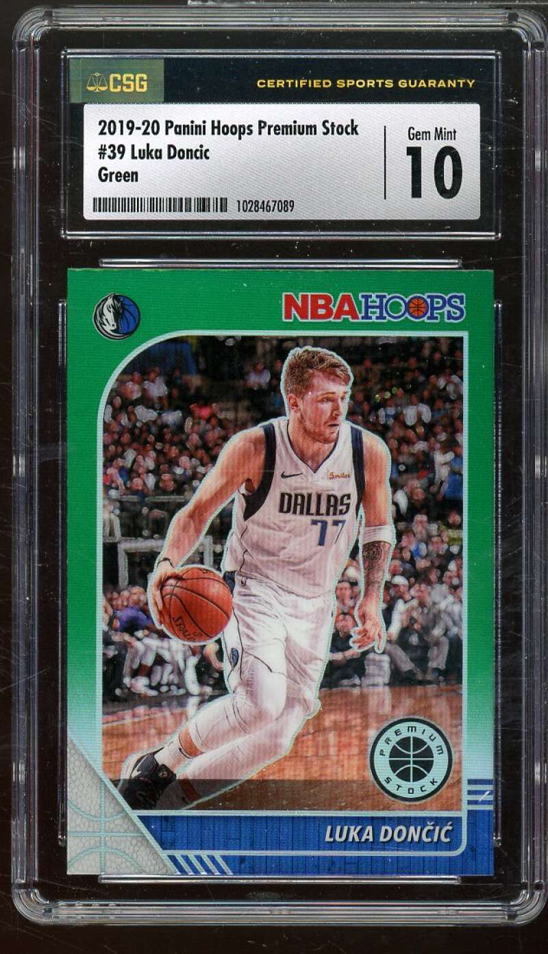 Luka Doncic Card 2019-20 Panini Hoops Premium Stock Green #39 CSG 10 GEM MINT Image 1