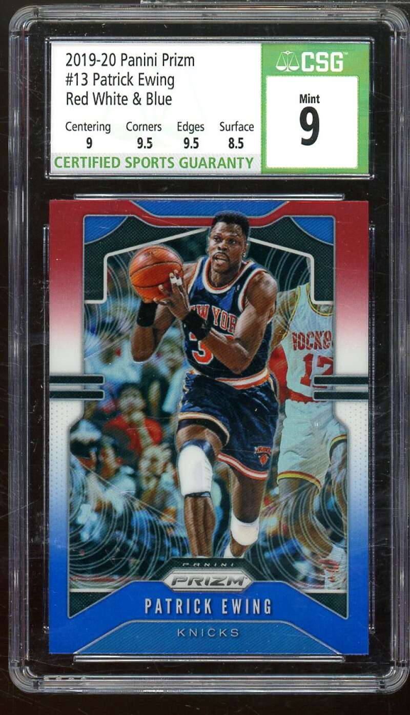 Patrick Ewing Card 2019-20 Panini Prizm Red White Blue #13 CSG 9 MINT Image 1