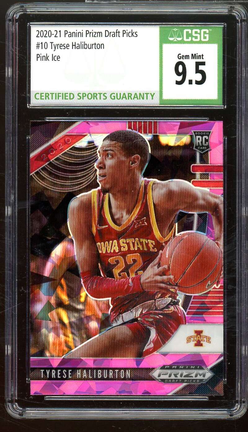 Tyrese Haliburton Rookie 2020-21 Panini Prizm DP Pink Ice #10 CSG 9.5 GEM MINT Image 1