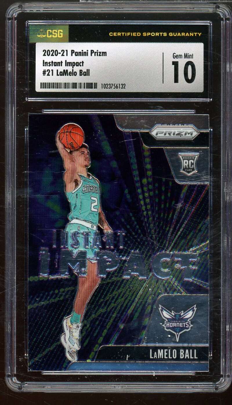 Lamelo Ball Rookie Card 2020-21 Panini Prizm Instant Impact #21 CSG 10 GEM MINT Image 1