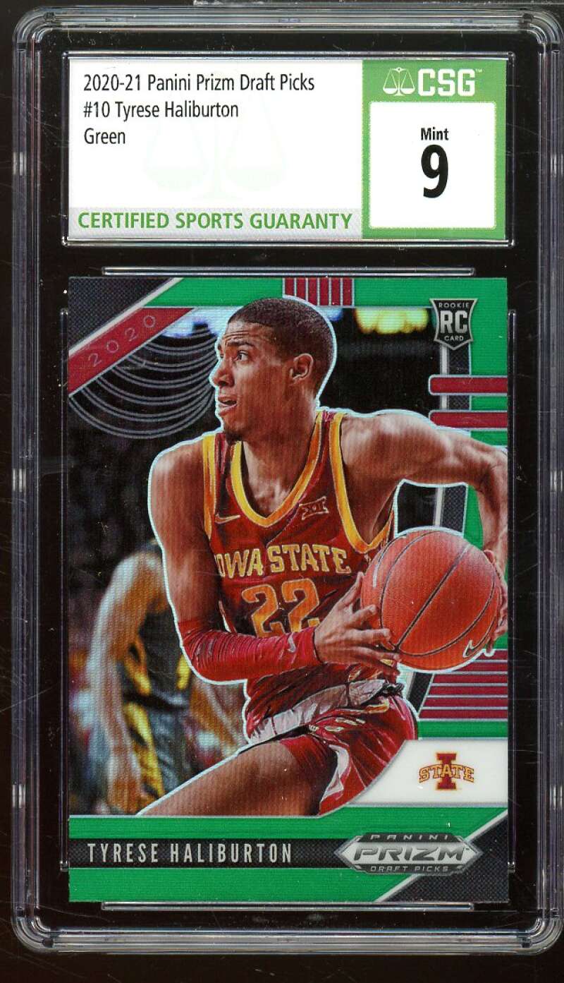 Tyrese Haliburton Rookie Card 2020-21 Panini Prizm DP Green #10 CSG 9 MINT Image 1