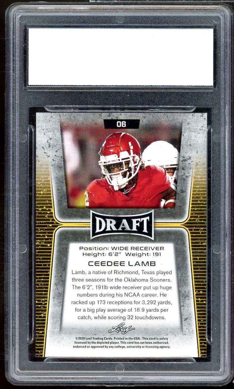 Cee Dee Lamb Rookie Card 2020 Leaf Gold #6 PGI 10 GEM MINT Image 2