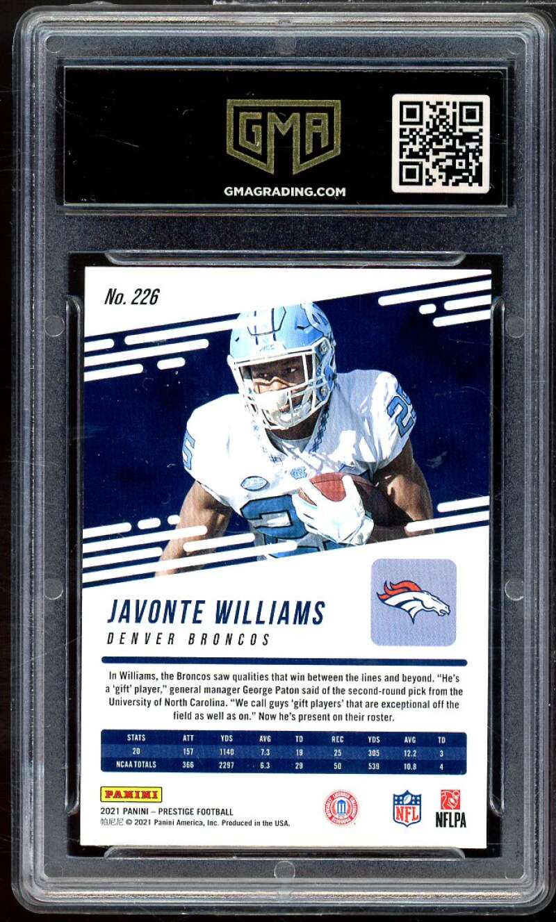 Javonte Williams Rookie Card 2020 Prestige Xtra Points #226 GMA 9 MINT Image 2