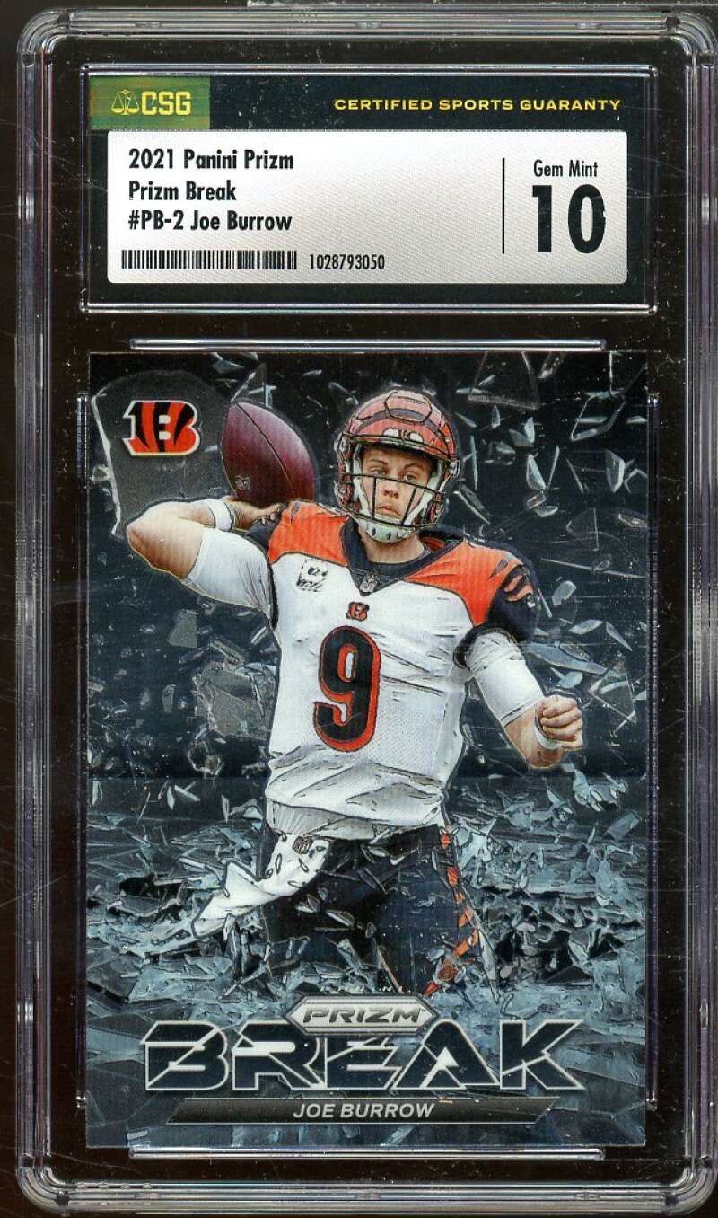 Joe Burrow Card 2021 Panini Prizm Prizm Break #PB-2 CSG 10 GEM MINT Image 1