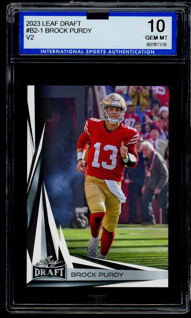 Brock Purdy Rookie Card 2023 Leaf Draft #B2-1 ISA 10 GEM MINT Image 1