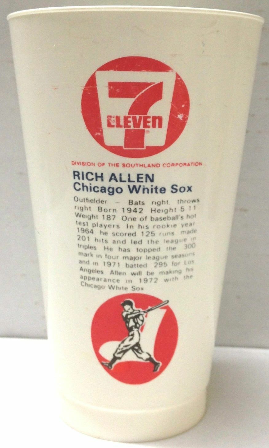 1970's RICH ALLEN chicago white sox 7ELEVEN souvenir cup vintage MLB Image 2