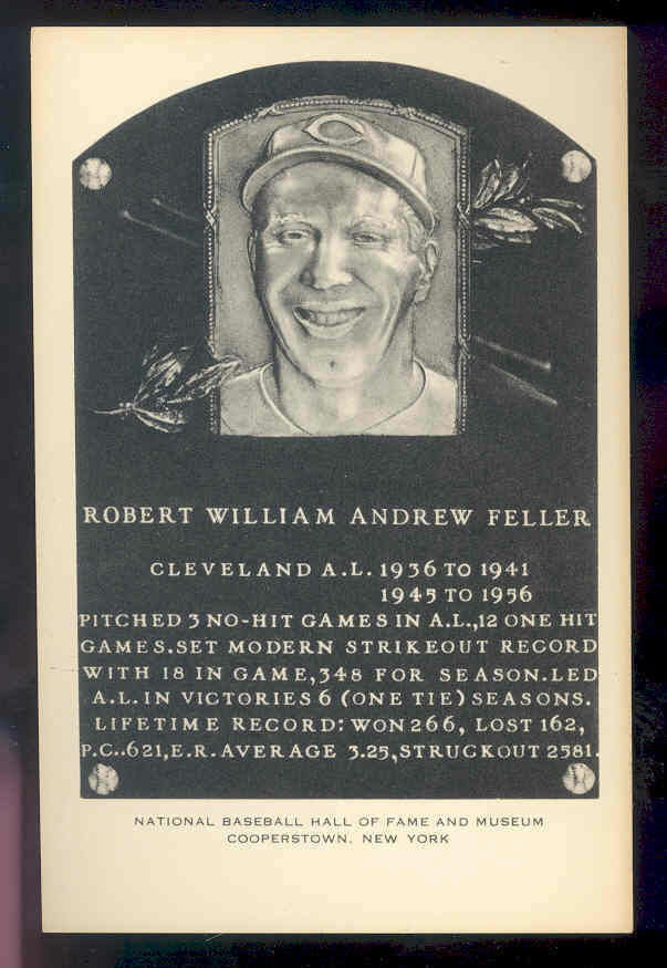 1953-63 Artvue Hall of Fame Postcards #33 Bob Feller Reds Type 2 Image 1
