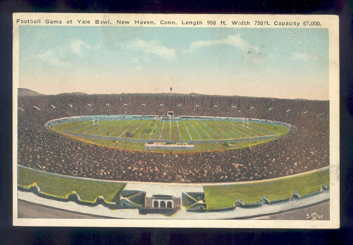 one cent chrom photo football postcard GAME AT YALE BOWL NEW HAVEN CONN stadium Image 1