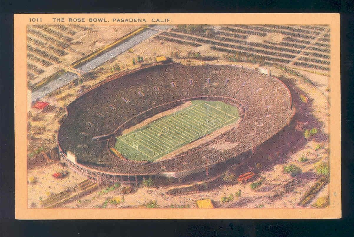 longshaw linen football postcard THE ROSE BOWL PASADENA CALIFORNIA stadium Image 1