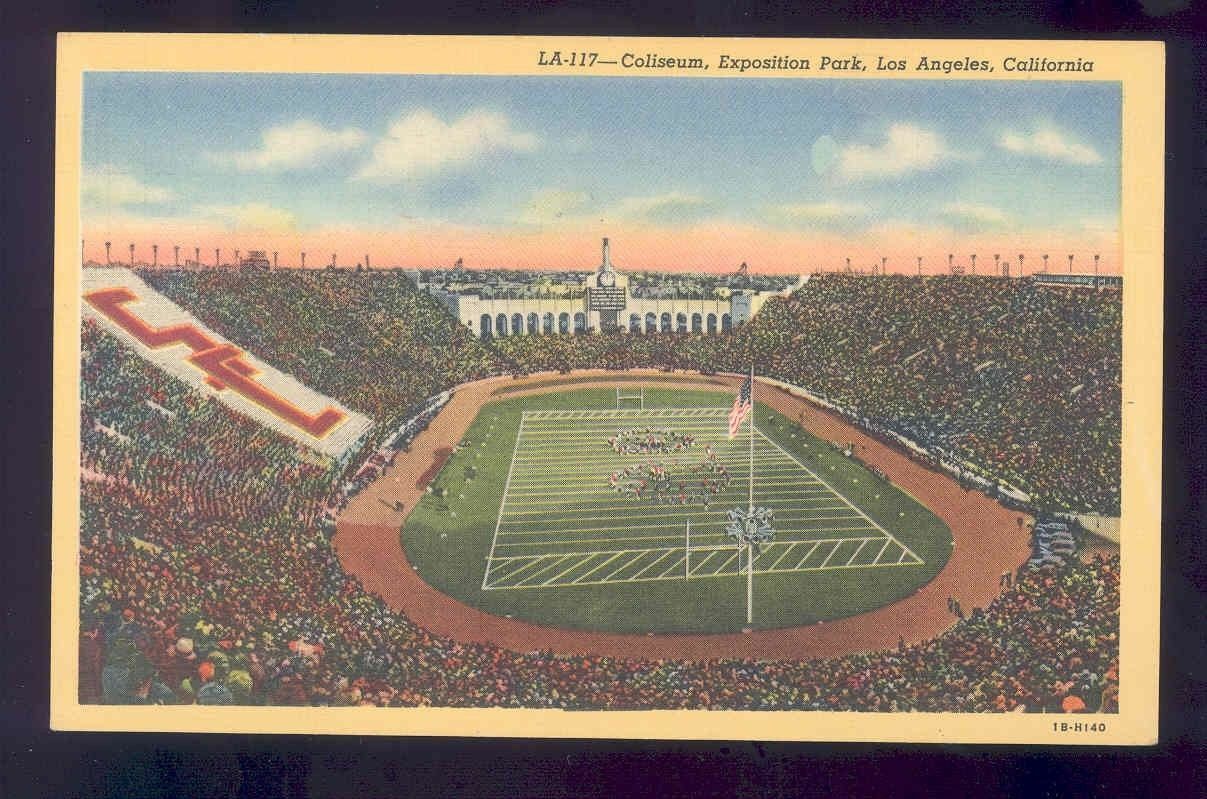 one cent linen football postcard COLISEUM EXPOSITION PARK LOS ANGELES CA stadium Image 1