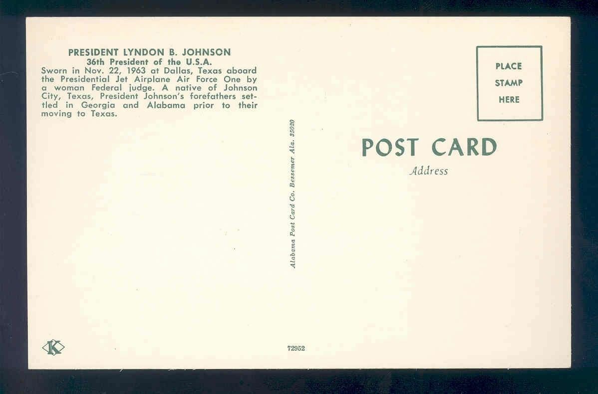 glossy kodachrome postcard PRESIDENT LYNDON B. JOHNSON 38th president Image 2