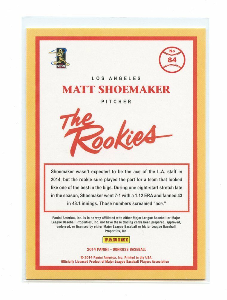 2014 Donruss The Rookies #84 Matt Shoemaker Los Angeles Angels rookie card Image 2