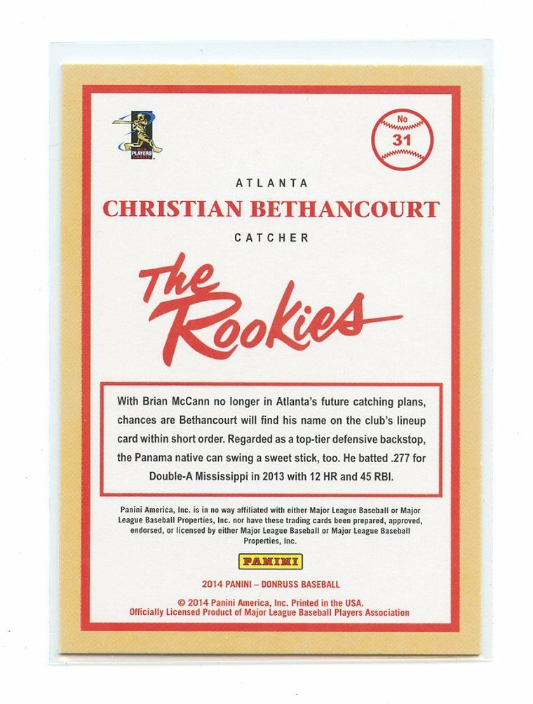 2014 Donruss The Rookies #31 Christian Bethancourt Atlanta Braves rookie card Image 2