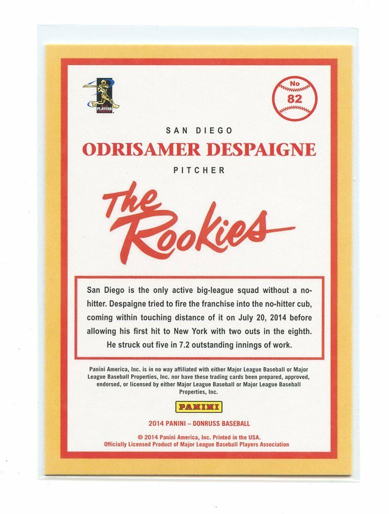 2014 Donruss The Rookies #82 Odrisamer Despaigne San Diego Padres rookie card Image 2