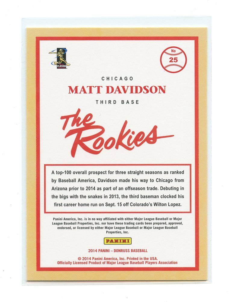2014 Donruss The Rookies #25 Matt Davidson Chicago White Sox rookie card Image 2