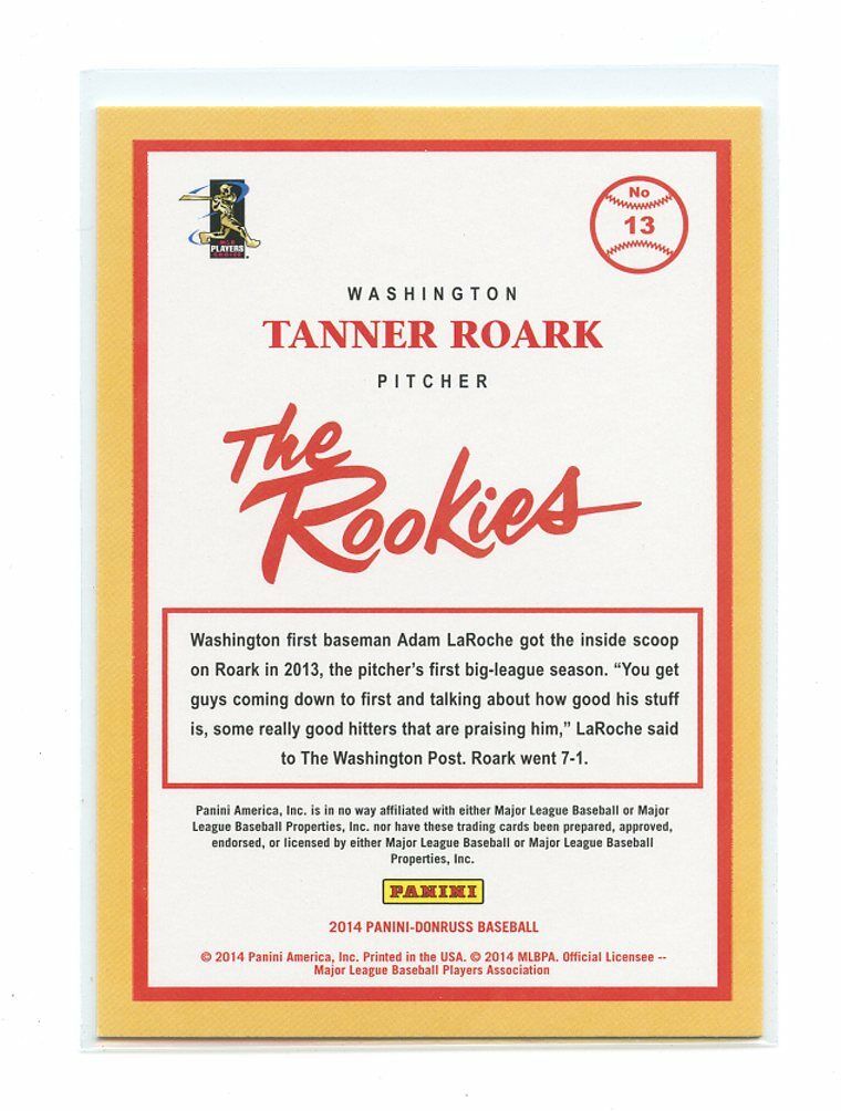2014 Donruss The Rookies #13 Tanner Roark Washington Nationals rookie card Image 2