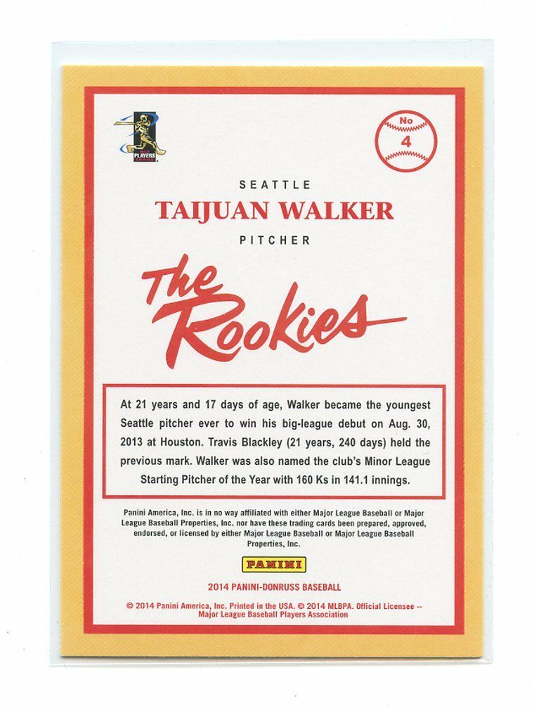 2014 Donruss The Rookies #4 Taijwon Walker Seattle Mariners rookie card Image 2