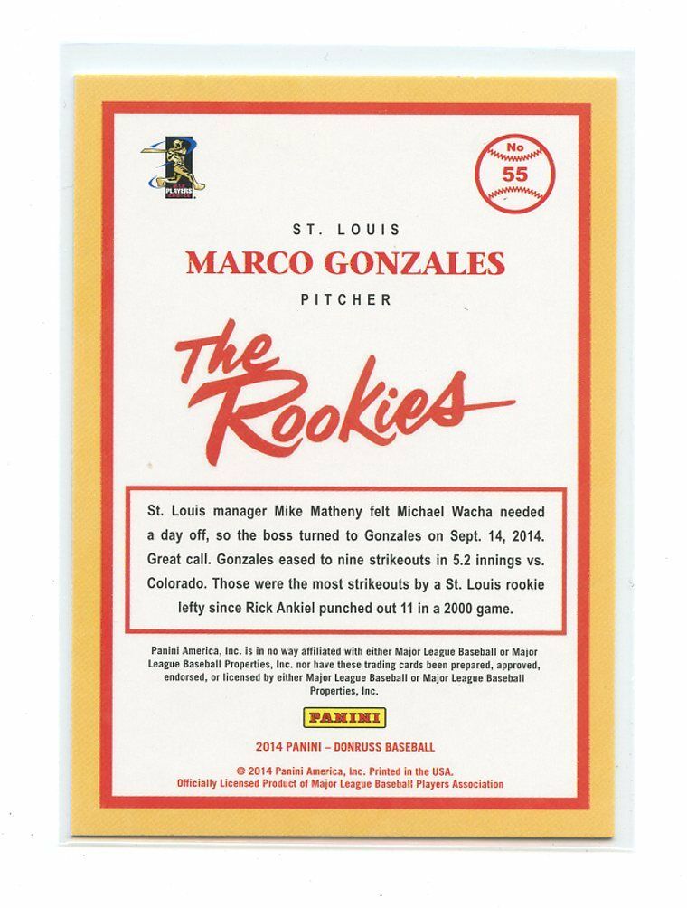 2014 Donruss The Rookies #55 Marco Gonzales St Louis Cardinals rookie card Image 2