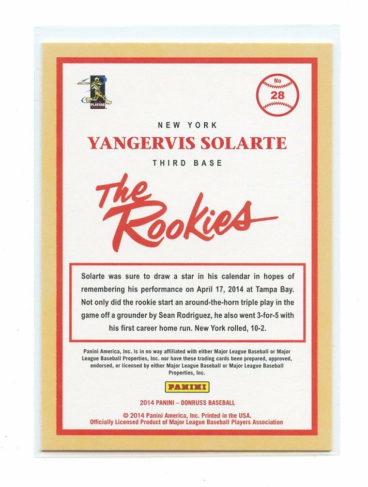 2014 Donruss The Rookies #28 Yangervis Solarte New York Yankees rookie card Image 2