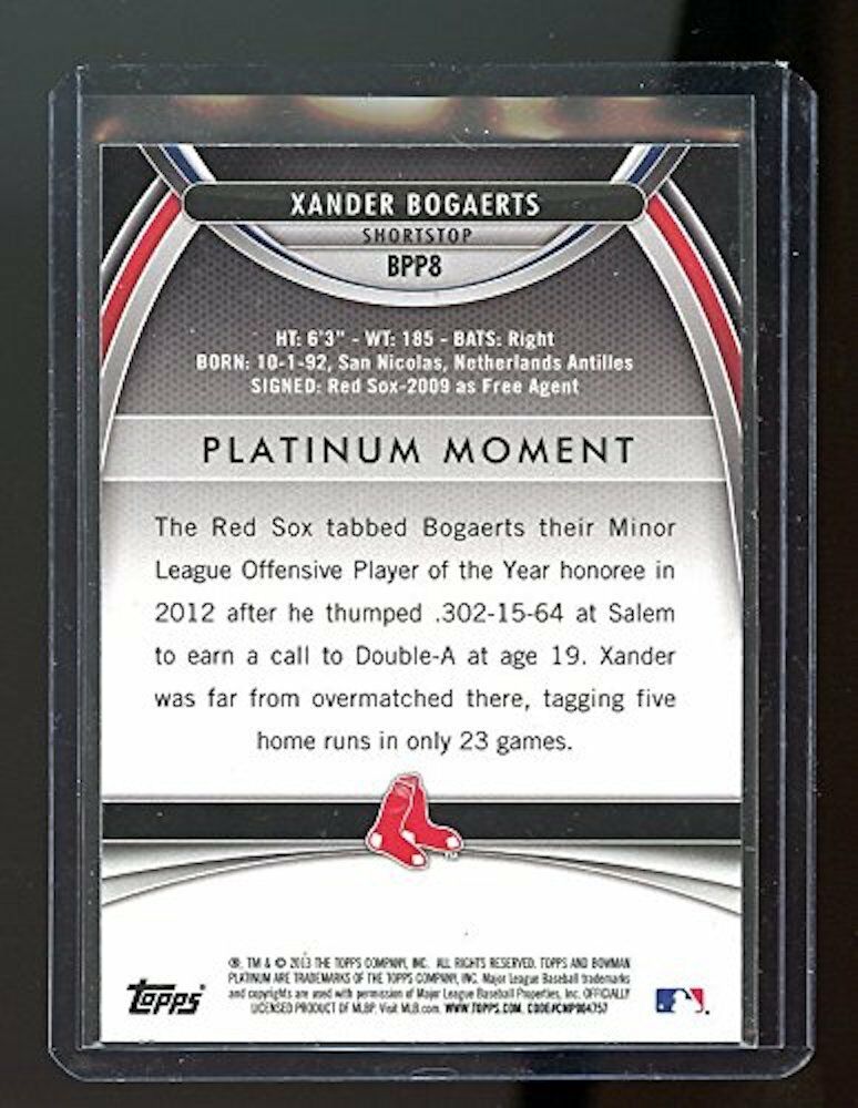 2013 Bowman Platinum Prospects #BPP8 Xander Bogaerts Boston Red Sox Rookie Card Image 2