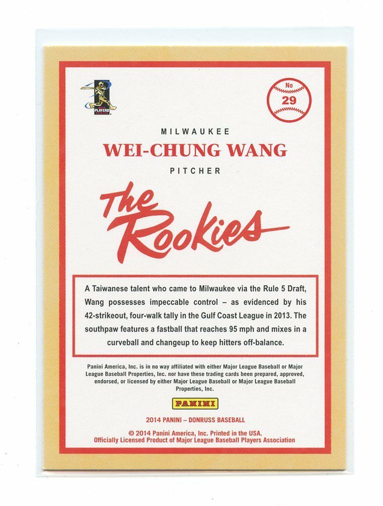 2014 Donruss The Rookies #29 Wei Chung-Wang Milwaukee Brewers rookie card Image 2