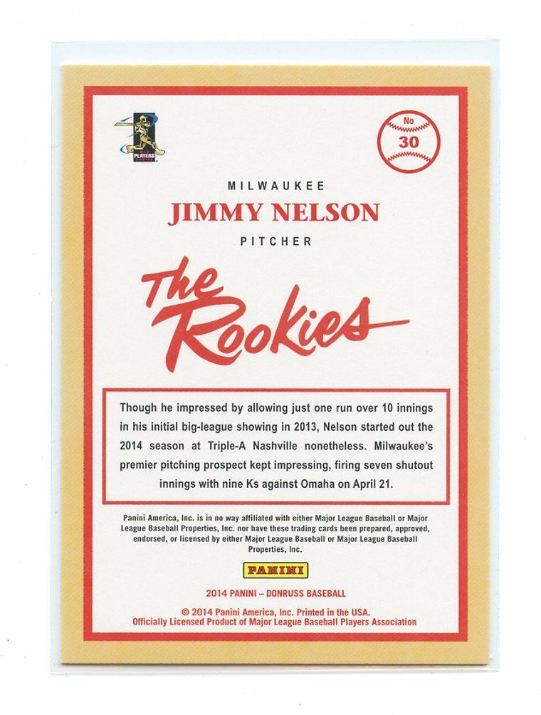 2014 Donruss The Rookies #30 Jimmy Nelson Milwaukee Brewers rookie card Image 2