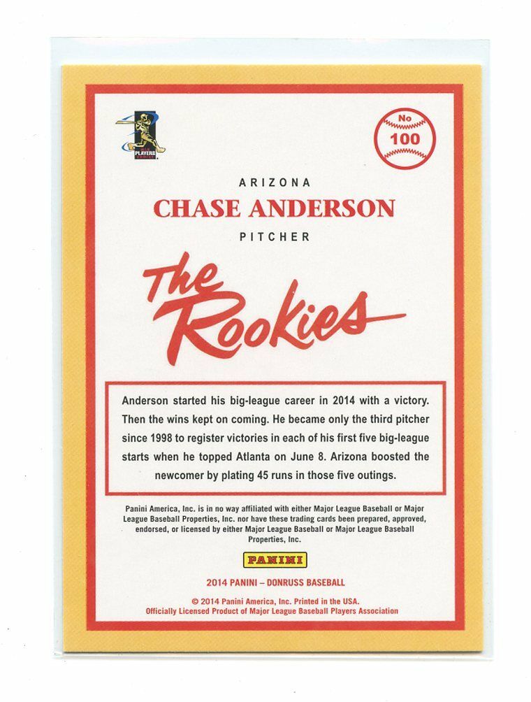 2014 Donruss The Rookies #100 Chase Anderson Arizona Diamondbacks rookie card Image 2