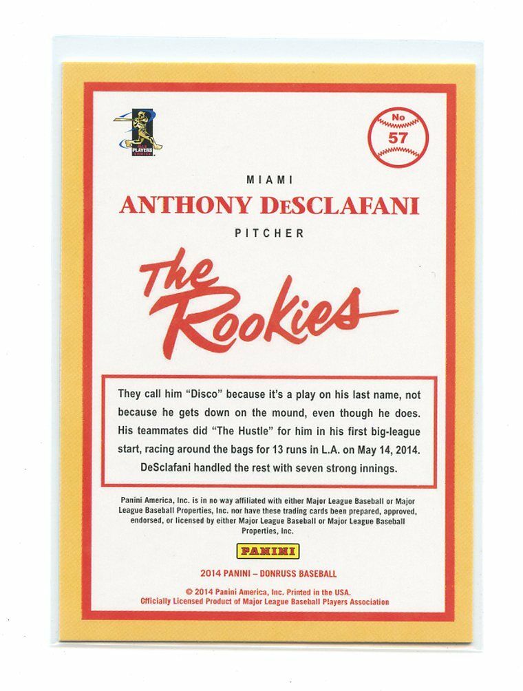 2014 Donruss The Rookies #57 Anthony DeSclafani Miami Marlins rookie card Image 2