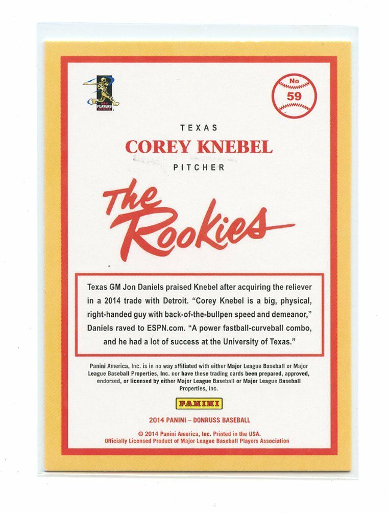 2014 Donruss The Rookies #59 Corey Knebel Texas Rangers rookie card Image 2