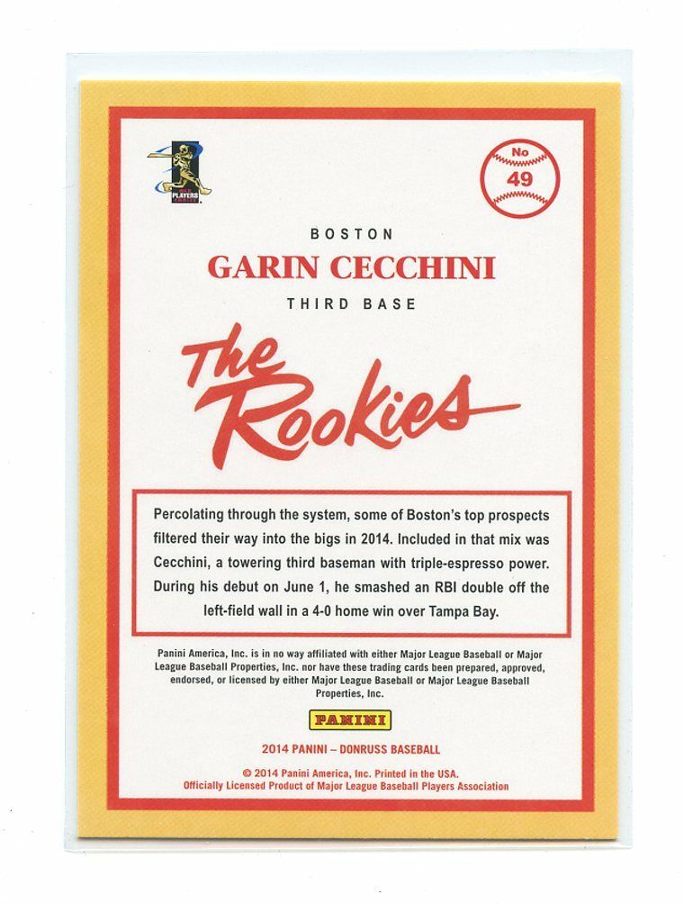 2014 Donruss The Rookies #49 Garin Cecchini Boston Red Sox rookie card Image 2