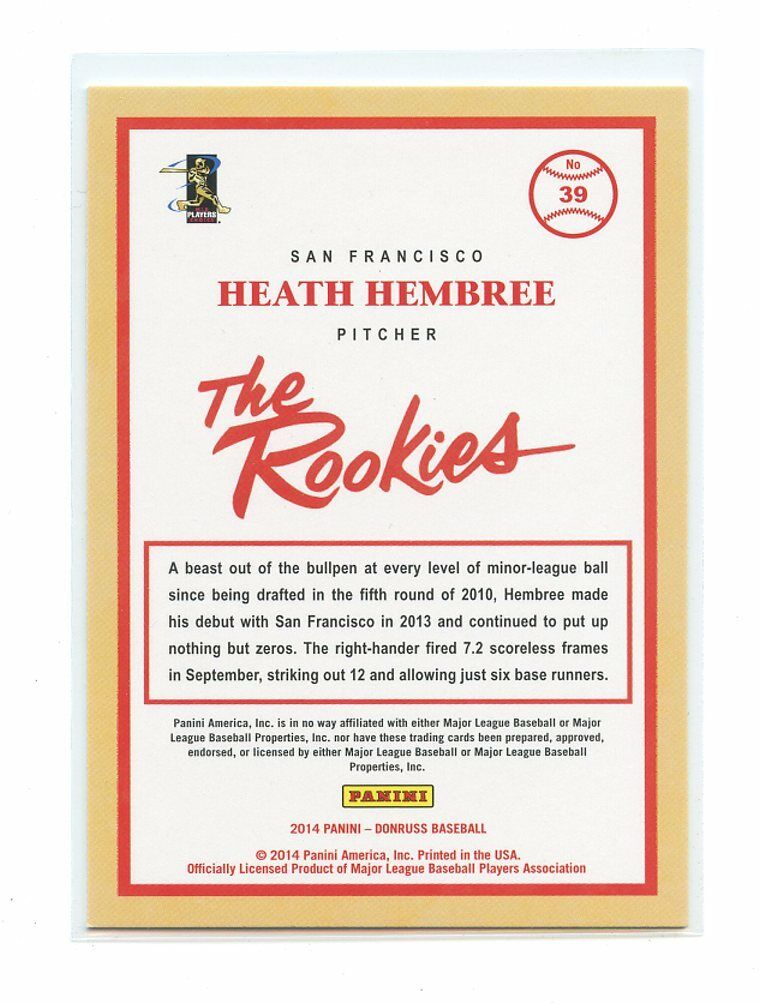 2014 Donruss The Rookies #39 Heath Hembree San Francisco Giants rookie card Image 2