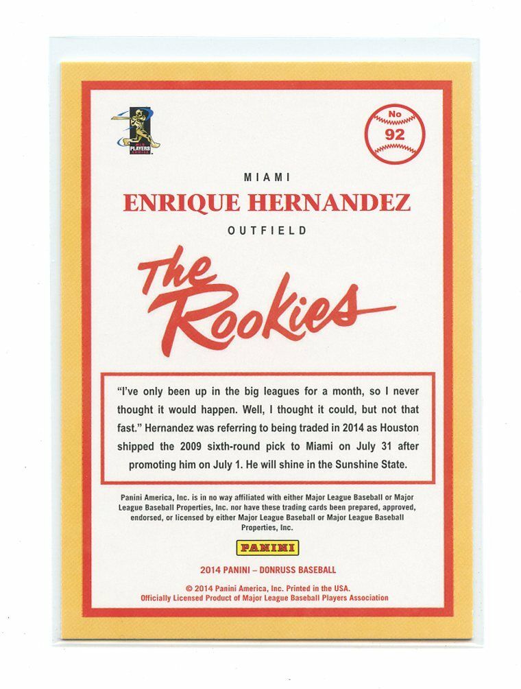 2014 Donruss The Rookies #92 Enrique Kiki Hernandez Miami Marlins rookie card Image 2