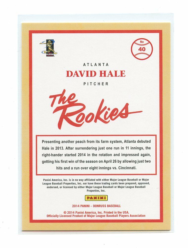 2014 Donruss The Rookies #40 David Hale Atlanta Braves rookie card Image 2