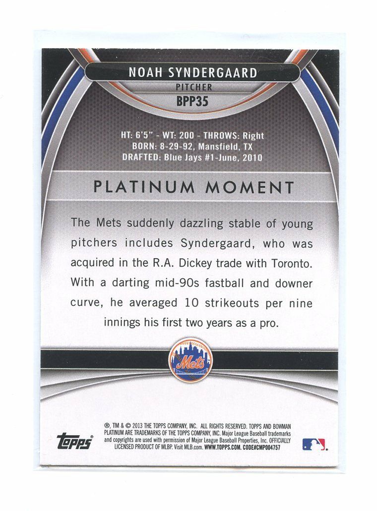 2013 Bowman Platinum Prospects #BPP35 Noah Syndergaard Mets Rookie Card Image 2