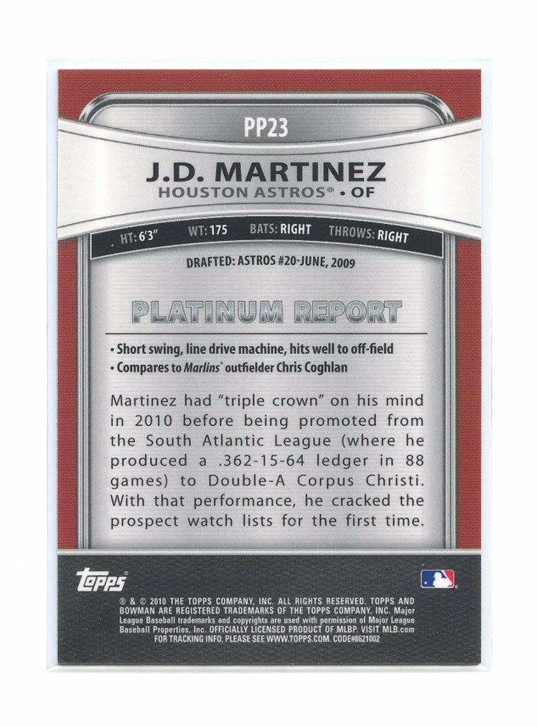 2010 Bowman Platinum #PP23 J.D. Martinez Red Sox Rookie Card Image 2