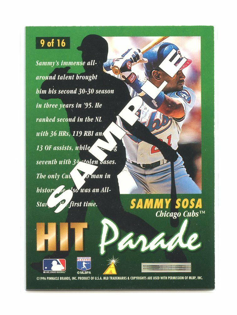 1996 Sports Flix Sample #9 Sammy Sosa Chicago Cubs Sample Card Image 2