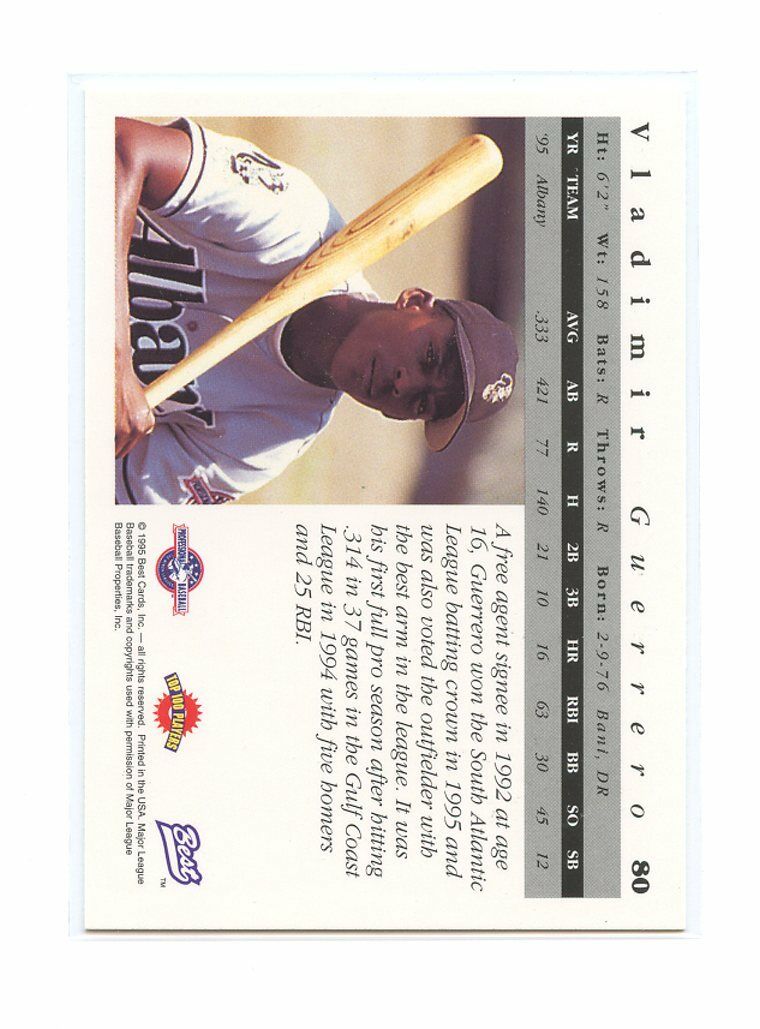 1995 Best #80 Vladimir Guerrero Albany Rookie Card Image 2