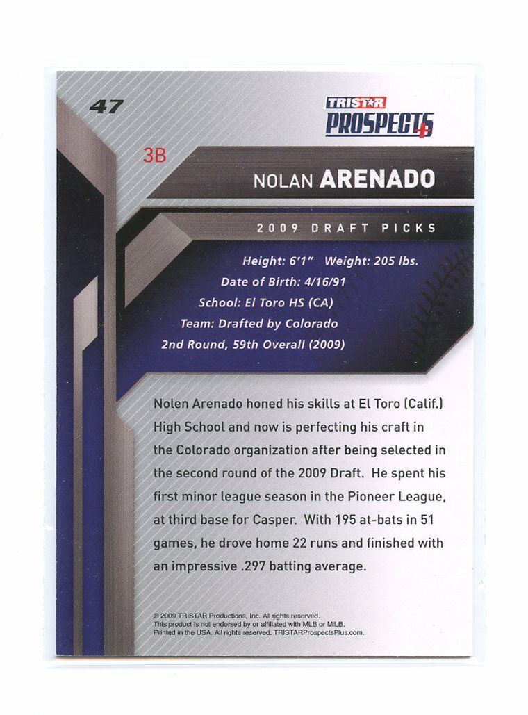 2009 Tristar Prospects #47 Nolan Arenado Colorado Rockies Rookie Card Image 2