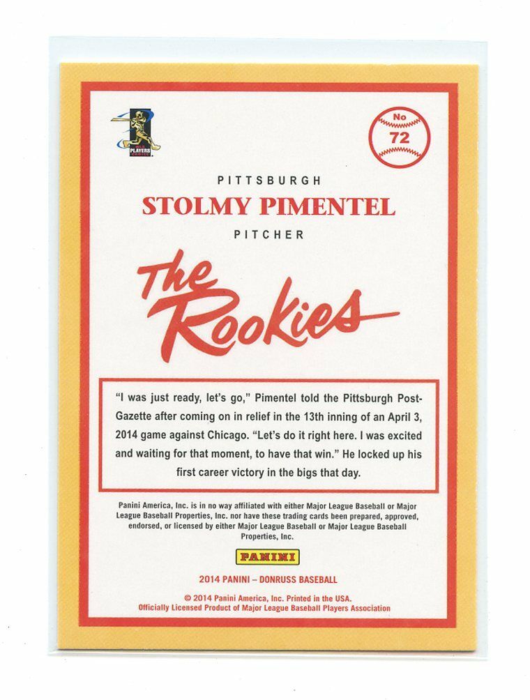 2014 Donruss The Rookies #72 Stolmy Pimentel Pittsburgh Pirates rookie card Image 2